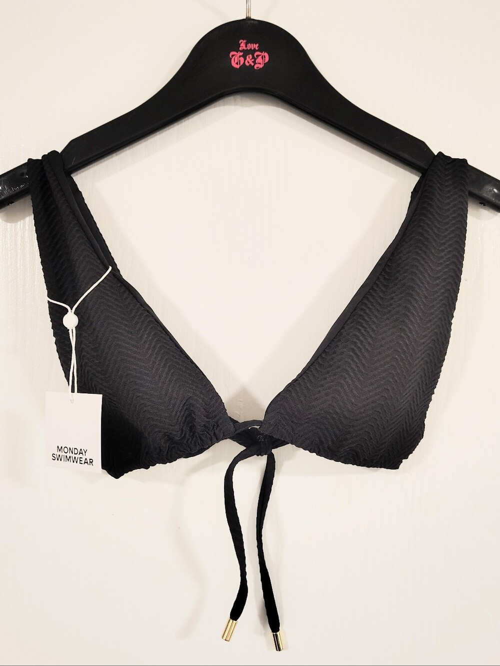 NWT Monday Swimwear The Palm Springs Top Black Chevron Textured Women's Small